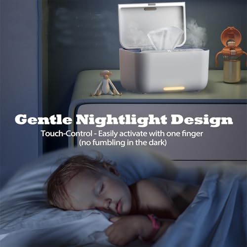 Baby Wipe Warmer Dispenser Holder with 3 Level Surround Temperature Control，Diaper Water Wipe Holder Container with Light for Wipe, Towel, Wet Tissue (White)