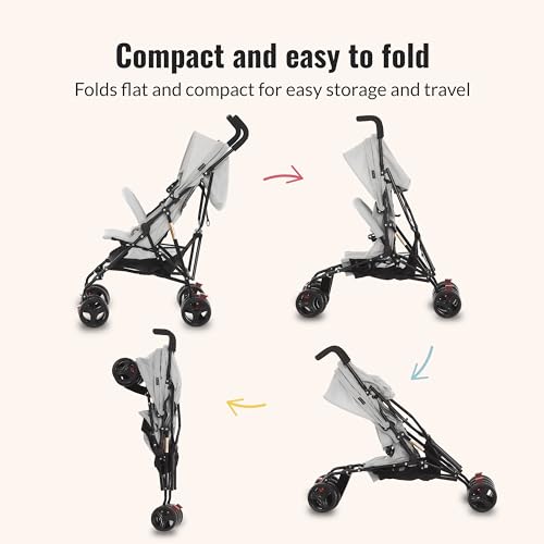 Dream On Me Vista Moonwalk Baby Stroller, Lightweight Travel Umbrella Stroller with Compact Fold, Smooth Ride Wheels, Multi-Position Recline, Spacious Storage Basket with Cup Holder, Light Gray
