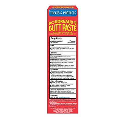 Boudreaux’s Butt Paste Max Strength Diaper Rash Cream for Baby, Ointment With Zinc Oxide, 4 oz Tube