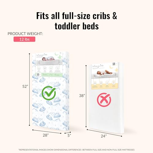 Dream On Me Cozy Cloud 2-in-1 Crib Mattress, Dual-Sided for Infants & Toddlers, Waterproof Cover, GREENGUARD Gold Certified, Fits Full Size Crib & Toddler Bed, 52” x 28” x 5”