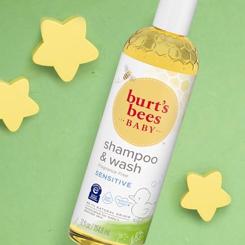 Burt's Bees Baby Shampoo & Wash, Fragrance Free & Tear Free Baby Soap - 12 Ounce Bottle, Pack of 3