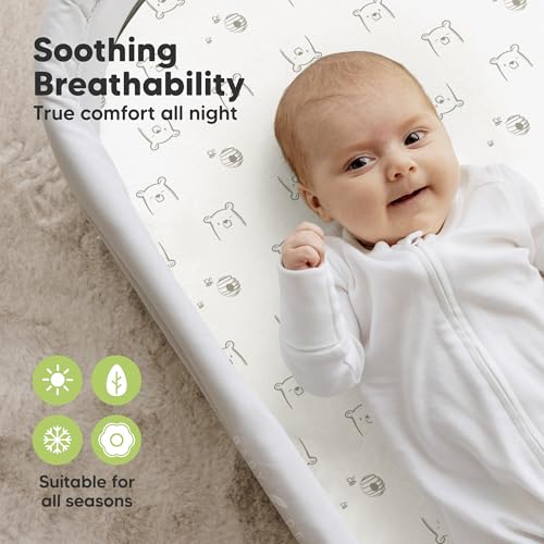 2pk Organic Baby Bassinet Sheets Boys, Girls, Fitted Sheet (Bumble Bear)