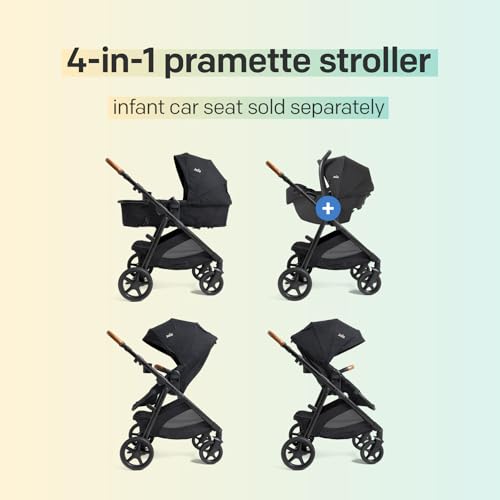 Joie Baby, Ginger and Rue Travel System – 4-in-1 Travel System with Lightweight Baby Car Seat and an Included Anti-Rebound Base for Easy Install and Height-Adjustable Stroller (Shale Dark)