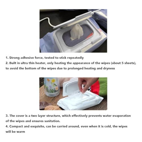 Baby Wet Wipes Warmer, USB Wipes Heater, Constant Temperature Portable Large Capacity Paper Dispenser, Fast and Even Heating for Home and Car (White)