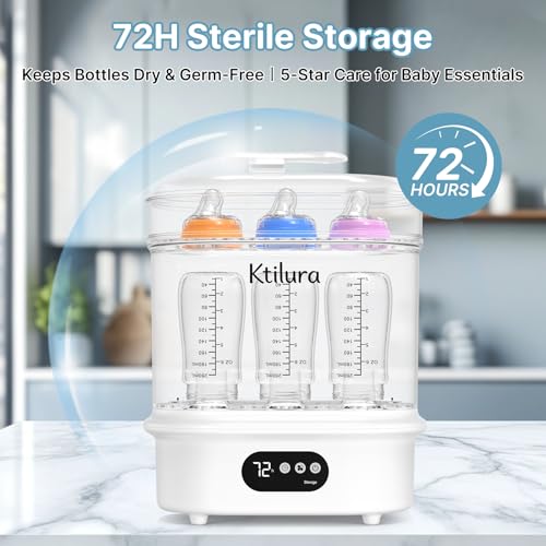 Ktilura Baby Bottle Sanitizer and Dryer, 4-in-1 Fast Electric Sanitizing & Drying Machine, BPA-Free Food-Grade Material, Fits 6 Bottles/Pacifiers/Teethers, One-Touch Operation for New Parents