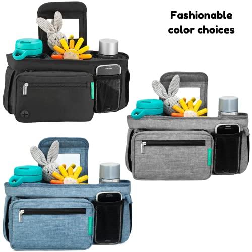 Swanoo Stroller Caddy Organizer With Cup Holder, Non Slip Straps Bag for Phone, Pet Stroller Accessories, Universal Fits Uppababby Vista v2 Wonderfold Wagon, Doona and More