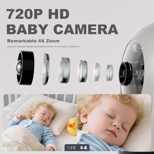 Kidsneed Baby Monitor with Camera and Audio - 5 inch 720P Video Baby Monitor, No WiFi, 48H Battery Life, Night Vision, Two Way Talk, Remote Pan Tilt Zoom, Thermal Monitor，1000 ft Range （530）