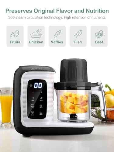 MOMYEASY Baby Food Maker, Multifunction Processor Chopper Grinder, Baby Food Steamer and Puree Blender in-One, with Bottle Warmer, Auto Cooking & Grinding with Touch Control Panel