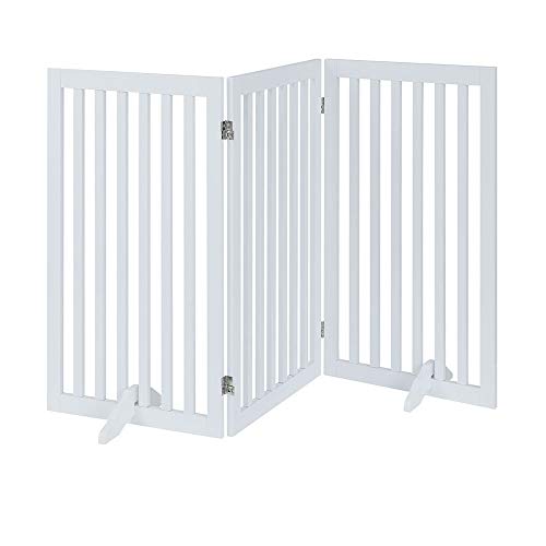 unipaws 36”H Free Standing Pet Gate for Dog Cat, Tall Wooden Gates for Doorway, Stairs, Foldable Pet Fence for The House, Expandable Dog Barrier, Indoor Use, White