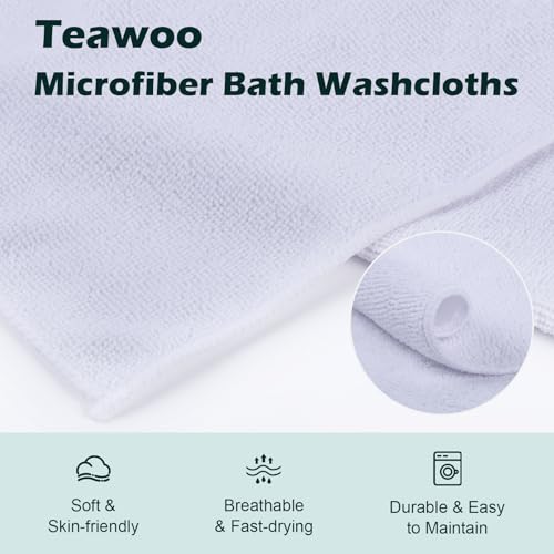 TEAWOO White Washcloths 15 Pack, Highly Absorbent & Quick Drying Face Towels, Premium Quality Soft Bath Towels, Multipurpose Microfiber Wash Cloths, 12x12 inches