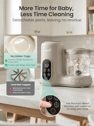 Grownsy Baby Food Maker with Stainless Steel Steam Basket – Baby Food Processor, Puree, Steamer & Blender for Homemade Baby Food, Ideal for Starting Solids, BLW & Babies 6+ Months – Creamy Taupe