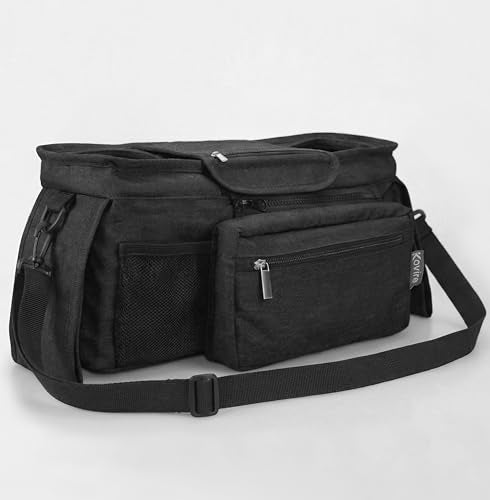 Kovire Black Universal Stroller Organizer with 2 Insulated Cup Holders, 3-in-1 Stroller Caddy with Detachable Phone Bag & Non-Slip Shoulder Strap, Fits Uppababy, Nuna, Doona, Baby Essentials