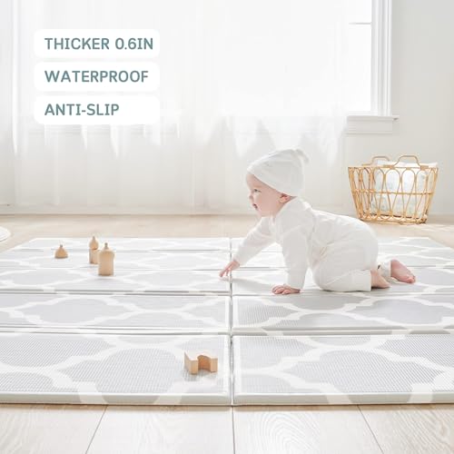 Fortella Extra Large Baby Play Mat for Playpens, 71.5”x70” Reversible & Waterproof, Certified Non-Toxic Foam Mat, 0.6” Thick Foldable Playmat with Travel Case for Tummy Time & Crawling, Indoor Outdoor