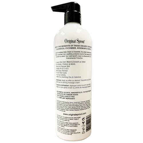 Original Sprout Scrumptious Baby Cream for Sensitive Skin & Diaper Rash, Gentle Non-Greasy Baby Lotion with Zinc Oxide & Calendula, Moisturizing Face & Body Cream, 32 fl oz