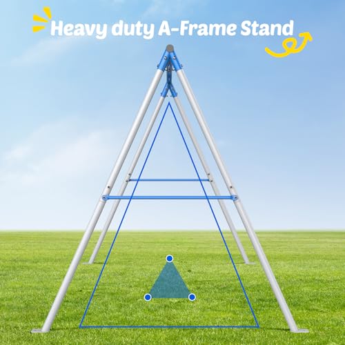 Trekassy Swing Sets for Backyard, 440lbs Heavy Duty A-Frame Metal Swing Stand with 1 Saucer Swing and 1 Toddler Swing Outdoor Kids Play Equipment for Playground Playset (Patented)