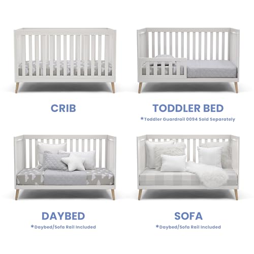 Delta Children Essex 4-in-1 Convertible Baby Crib, Bianca White with Natural Legs