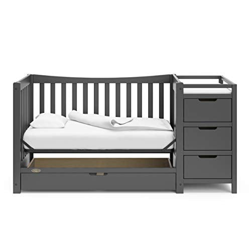Graco Remi 4-in-1 Convertible Crib & Changer – GREENGUARD Gold Certified, Fits Standard Crib Mattress, Converts to Toddler Bed and Full Bed, 4 Adjustable Mattress Heights (Gray)