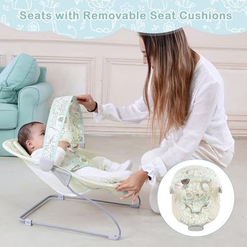 Otrolepota Baby Bouncer, Infants Bouncy Seat with Music and Vibrations,Portable Baby Rocker with Hanging Grasping Planet & Mirror for Newborns Indoor Outdoor Use 0-6 Months Up to 20 lbs