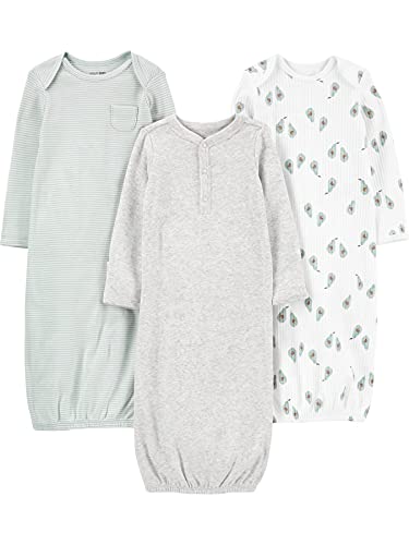 Simple Joys By Carter's Unisex Baby 3-pack Neutral Cotton Sleeper Gown Wearable Blanket, Avocados/Heather/Stripe, Newborn US