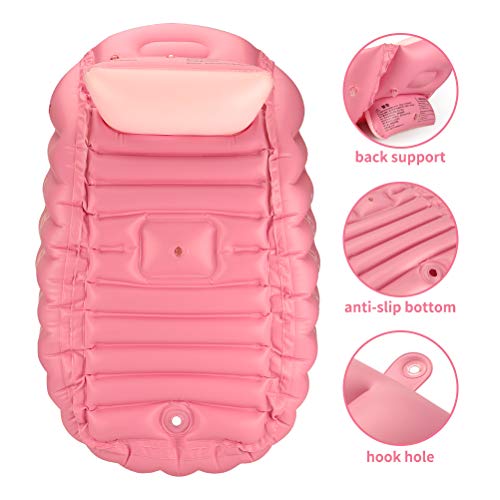 SHXKUAN Inflatable Baby Bathtub Infant Anti-Slip Bath Seat Pool with Air Pump Travel Camping Portable Toddler Bath Tub Age 0-5 Years Old (Pink)