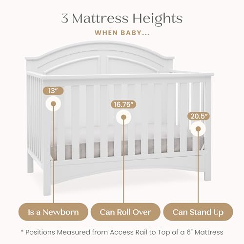Delta Children Perry 6-in-1 Convertible Crib - Greenguard Gold Certified, Bianca White