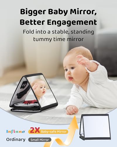 Black and White Baby Books for Newborn - Tummy Time Mirror & Sensory Toys Soft Montessori Toy for Infant Visual Stimulation, Brain Development & Early Learning - High Contrast Toys for 0-6 Months