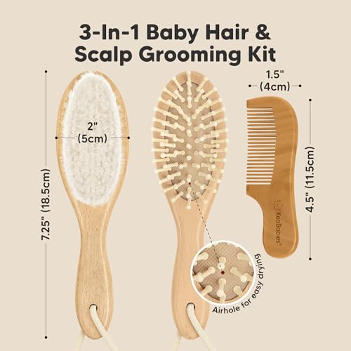 Wooden Baby Hair Brush Set for Newborns, Toddler Comb (Walnut, Regular)