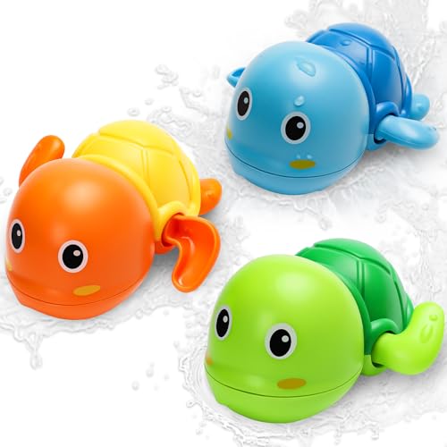 Bath Toys, Cute Swimming Turtle Baby Bath Toys for Toddler 1-3, Water Pool Floating Wind Up Toys for 1 Year Old Boy Girl Gifts, Infant Toddlers Kids Bathtub Toys, 3 Pack