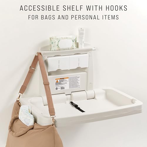 Rubbermaid Commercial Products Horizontal Baby Changing Station, Light Platinum, Wall-Mounted Fold-Down Diaper Change Table with Safety Straps for Restaurants/Hotels/Schools/Airports