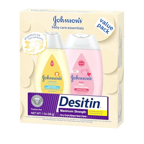 Johnson's Baby Care Essentials Gift Set, Body Lotion, & Zinc Oxide Diaper Rash Paste for Baby's Delicate Skin, Value Pack, Travel-Size, Bath Essentials Must Haves, Baby Gifts, 3 Items