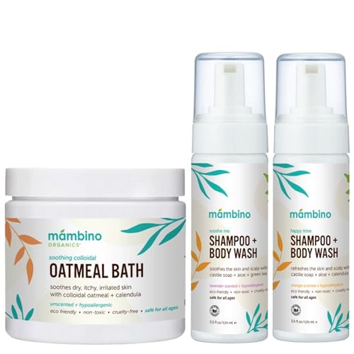 Mambino Organics Baby & Kids Bath Care Set, Baby Shampoo and Body Wash Duo with Colloidal Oatmeal Bath Soak, Gentle Baby Bath Essentials for Newborns & Kids, Vegan, Cruelty-Free