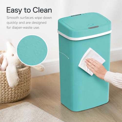 Delletir 15L Smart Diaper Pail with Motion Sensor Lid | Touchless Hands-Free Baby Diaper Trash Can | Double Locking Seal | Slim Space-Saving Design | Quiet & Durable (Turquoise)