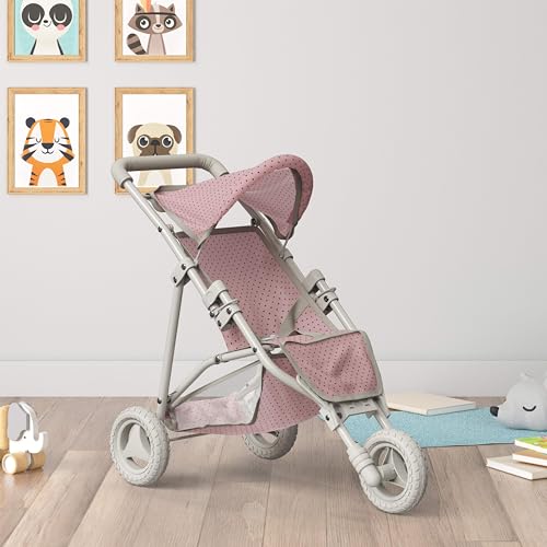 Olivia's Little World Doll Jogging-Style Stroller with Canopy, Storage Underneath, Pink and Cream and Gray