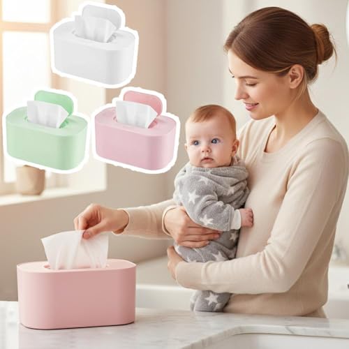 Portable Baby Wipe Warmer, Large Capacity Moist Wipe Dispenser with LED Display, Quiet & Even Heating, Diaper Wipes Warmer for Home Car Travel Use (White)
