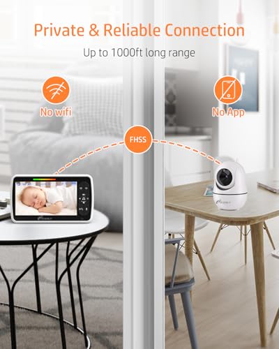 iFamily Split Screen Baby Monitor, Large Display Video Baby Monitor with 2 Cameras and Audio, Long Range, Remote pan tilt, Night Vision, Temperature Sensor, 2 Way Talk, Feeding Clock and lullabies.