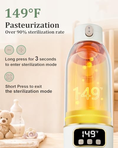 Portable Bottle Warmer for Travel, Fast Baby Bottle Warmer On the Go with Precise Temp Control, 17 OZ Milk Warmer, Leak-Proof Cordless Breastmilk Warmer, Fits Most Bottles, Ideal Newborn Baby Gift