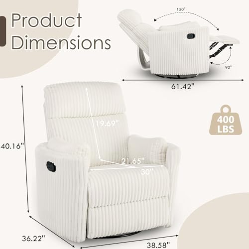 Chizzyseat Nursery Rocking Chairs Comfy High Back 360 Swivel Rocker Recliner with 2 Pillows Glider Recliner Nursery Chair for Adults Small Spaces Nursing Bedroom Living Room Beige