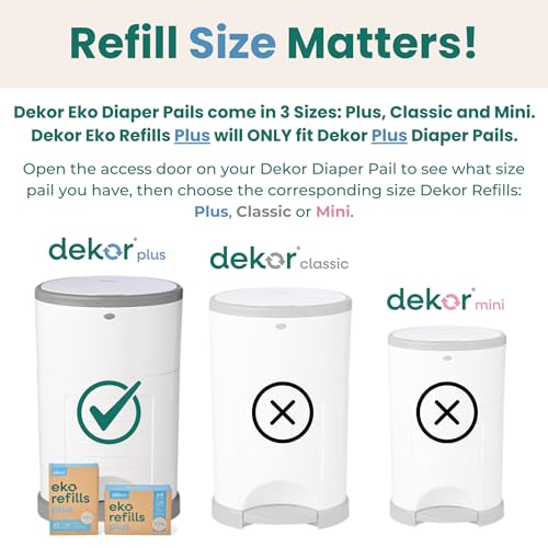 Diaper Dekor Plus Diaper Pail Refills | 4 Count Unscented | Exclusive End-of-Liner Marking | Thick, Quick & Easy to Replace | Most Economical Refill System | for Original and Eko Style Pails