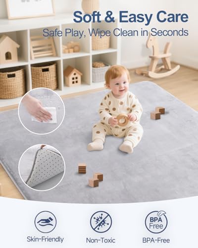 SEPARO Thick Baby Play Mat for Floor,50 x 50 Playpen Mat,Tummy Time Foam Mats,Ultra Soft Support & Plush Feel,Easy Care with Non-Slip Cushioned for Infant,Kids and Toddler Crawling,Grey
