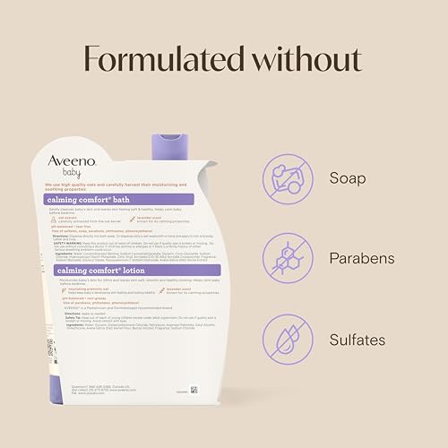 Aveeno Baby Calming Comfort Bath + Body Lotion Set, Nighttime Baby Wash & Baby Lotion with Oat Extract, Soothing Lavender & Vanilla Scent, Gently Cleanses & Helps Calm Baby Before Bedtime, 2 Items