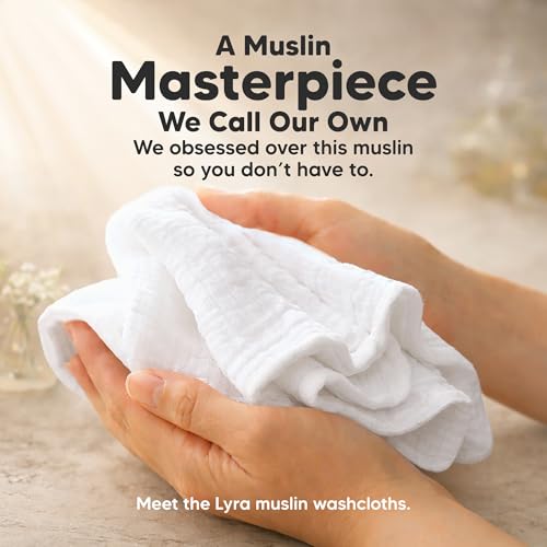 5-Pack Muslin Baby Washcloths for Newborn – 12x12" Soft Absorbent Organic Cotton Muslin Wash Cloths for Babies Girl, Boy, Infant, Toddlers, Kids Face Towel, Bath Essentials,Baby Burp Rags (Soft White)