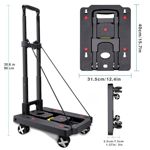 Car Seat Dolly for Airport - CarSeat Roller Cart Wheels for Airplane - Car Seat Travel Cart Carrier with Straps Foldable Luggage Trolley Folding Hand Truck (Black)