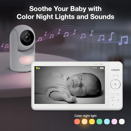 VTech Baby Monitor No WiFi with 7" IPS Screen & Remote Pan Tilt Zoom – 5000mAh 12Hr Video Battery, 1000ft Range, Night Vision, Multi-Color Night Light, Two-Way Talk | Advanced HQ Max
