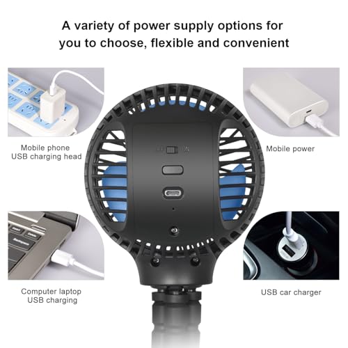 WiHoo Portable Stroller Fan, 11H Ultra-long Battery Life 3 Speed 360°Rotate, USB Rechargeable or Battery Operated Cooling Clip On Personal Fan for Baby Crib Travel Car Seat Black