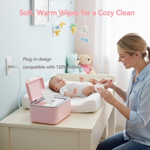 Chefhandy Baby Wipe Warmer, Surround Heating System, 3-Level Temperature Control, Large Capacity Wipes Dispenser, Evenly Warmed Wipes, Diaper Wipe Warmer for Newborns & Adults, Pink