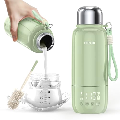 QIBOX Portable Bottle Warmer for Travel - 3Min Fast Heating of Breast Milk and Formula, 36W Fast Charge, 17 Ounces Large Capacity, Baby Bottle Warmer On The Go for Outdoor Airplane and Car, Green