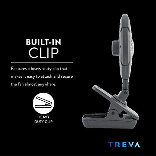 O2COOL Treva 5 Inch Two Speed Battery & USB Powered Clip On Fan - Slim and Portable Cooling Travel Fan with USB - Gray