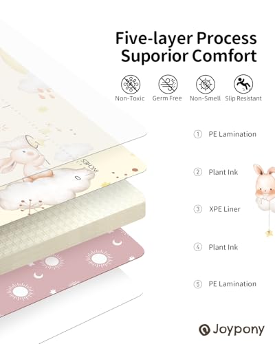 Joypony Baby Play Mat 71x59 Inches, Foldable Play Mats for Babies and Toddlers, Waterproof & Anti-Slip Portable Baby Floor Mat for Tummy Time, Baby Mat for Floor with Travel Bag for Indoor Outdoor