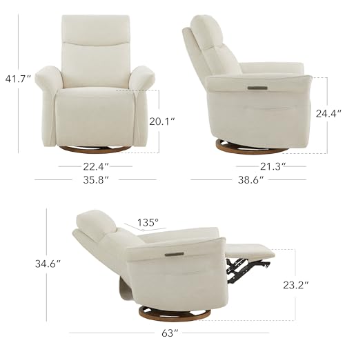CHITA Power Recliner Chair, Electric Triple-Motor Swivel Glider Nursery Rocking Chair with Adjustable Power Headrest and Lumbar Support, GREENGARD Gold Certified, Solid Wood Base, Linen