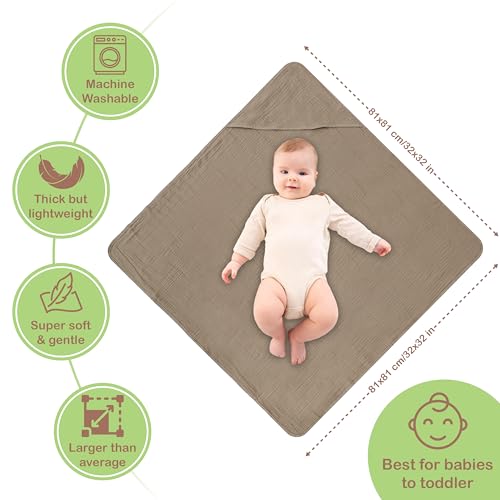 OEKO TEX 100% Organic Cotton 2 PK Muslin Baby Hooded Towel Toddler 32x32 in